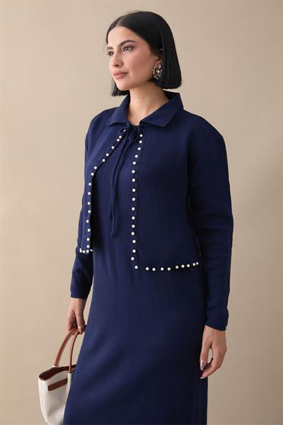 İncili Bolerolu Lacivert Triko Takım