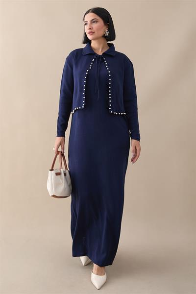 İncili Bolerolu Lacivert Triko Takım