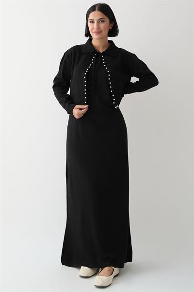 İncili Bolerolu Siyah Triko Takım