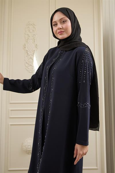 İncili Parça Detay Koyu Lacivert Abaya