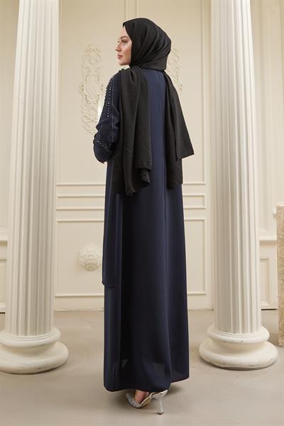 İncili Parça Detay Koyu Lacivert Abaya
