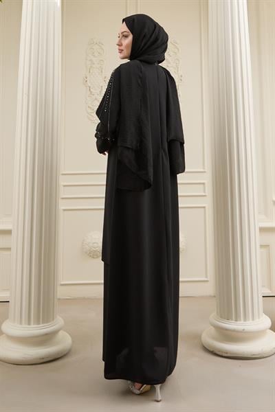 İncili Parça Detay Siyah Abaya