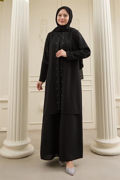 İncili Parça Detay Siyah Abaya