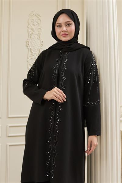 İncili Parça Detay Siyah Abaya