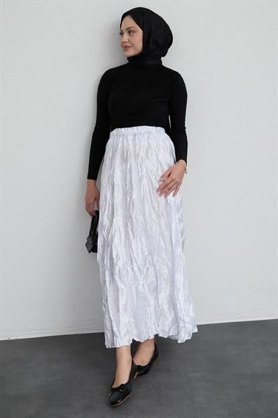 İncili Saten Kraş Beyaz Etek