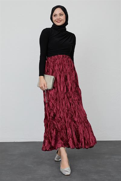 İncili Saten Kraş Bordo Etek