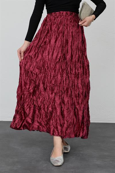 İncili Saten Kraş Bordo Etek