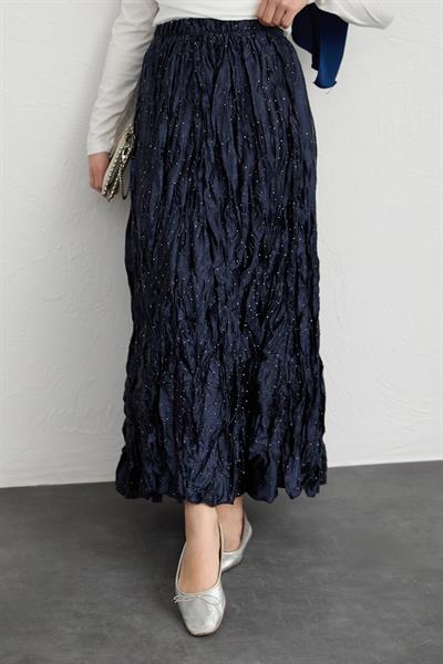 İncili Saten Kraş Lacivert Etek