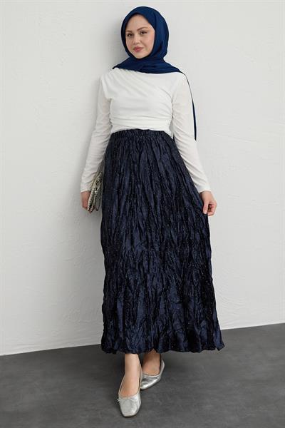 İncili Saten Kraş Lacivert Etek