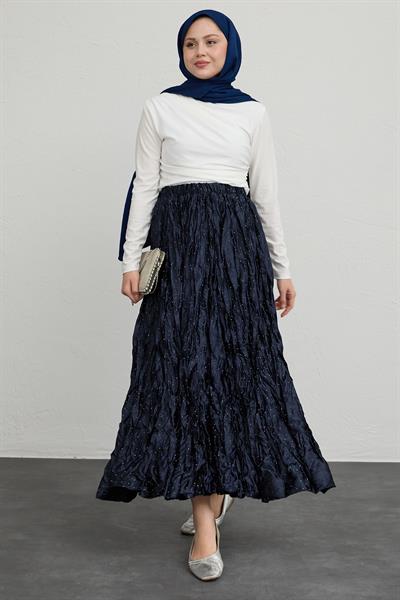 İncili Saten Kraş Lacivert Etek