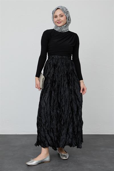 İncili Saten Kraş Siyah Etek