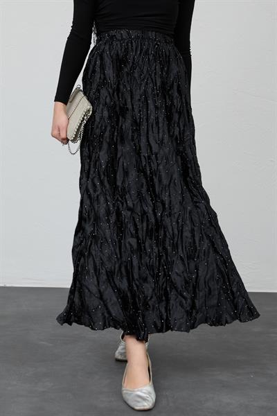 İncili Saten Kraş Siyah Etek