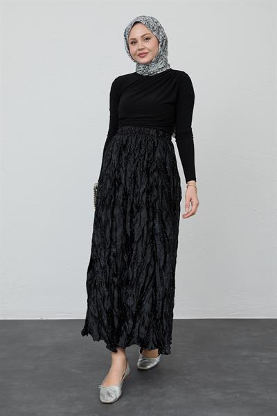 İncili Saten Kraş Siyah Etek