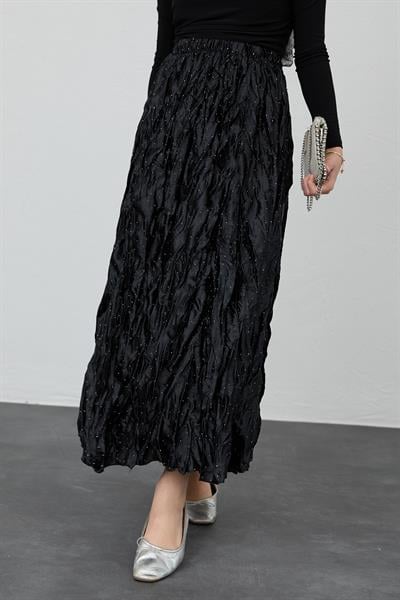 İncili Saten Kraş Siyah Etek