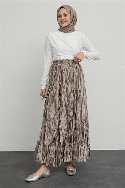 İncili Saten Kraş Vizon Etek