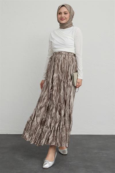 İncili Saten Kraş Vizon Etek