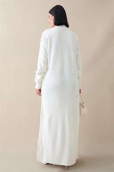 İncili Triko Elbise Ekru