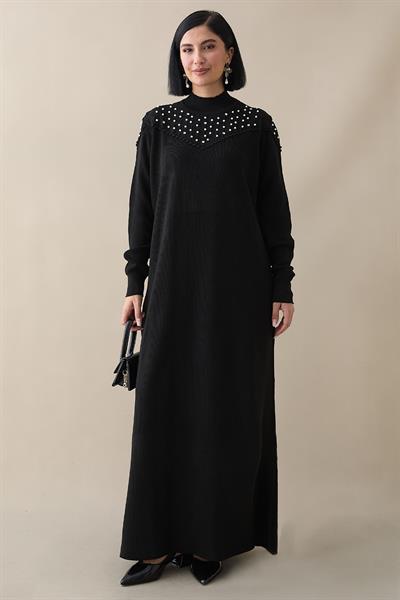 İncili Triko Elbise Siyah