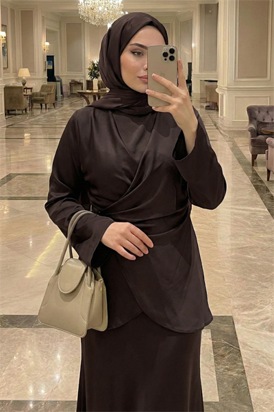 İspanyol Kol Acı Kahve Saten Takım