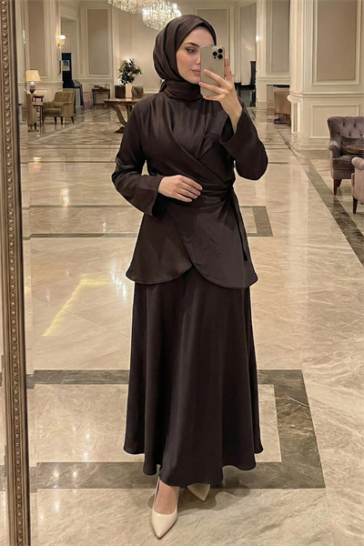 İspanyol Kol Acı Kahve Saten Takım