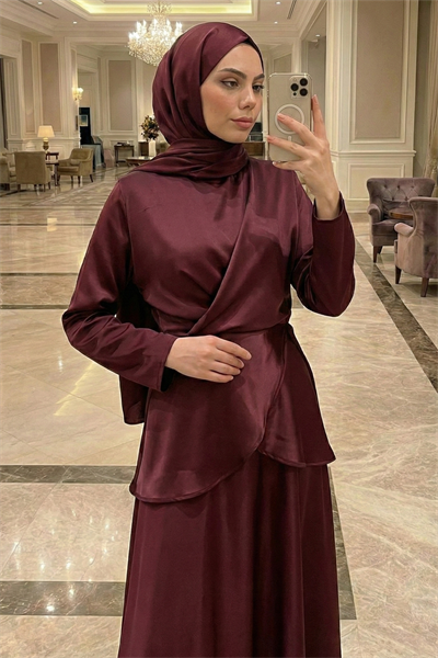 İspanyol Kol Bordo Saten Takım