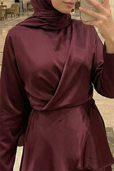 İspanyol Kol Bordo Saten Takım