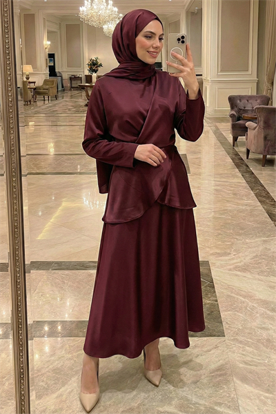 İspanyol Kol Bordo Saten Takım