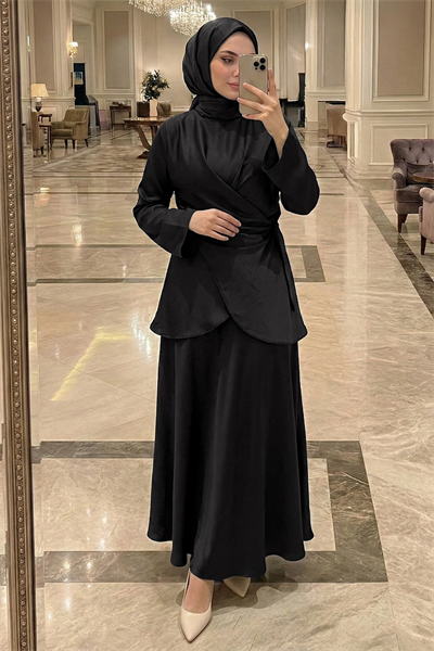 İspanyol Kol Siyah Saten Takım