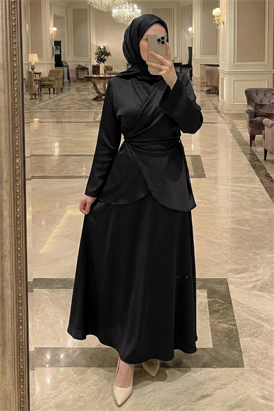 İspanyol Kol Siyah Saten Takım