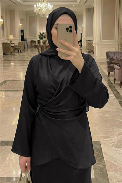 İspanyol Kol Siyah Saten Takım