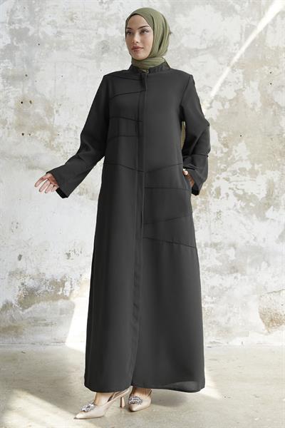 İvory Biye Desen Antrasit Ferace