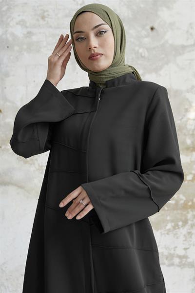 İvory Biye Desen Antrasit Ferace