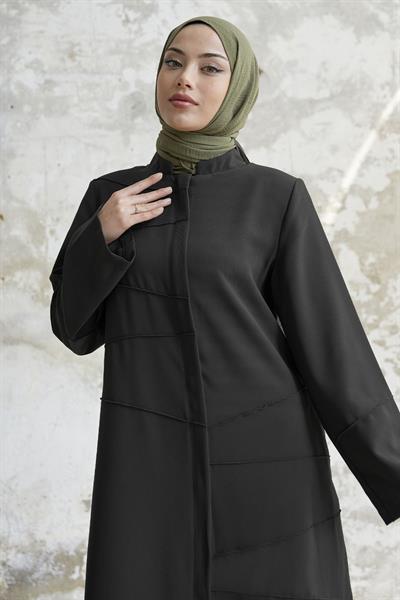 İvory Biye Desen Antrasit Ferace