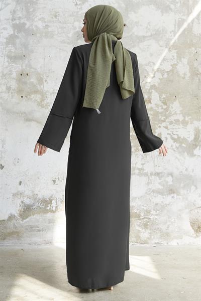 İvory Biye Desen Antrasit Ferace