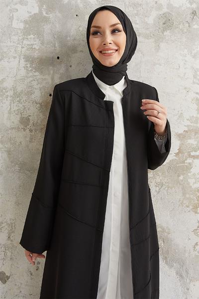 İvory Biye Desen Siyah Ferace