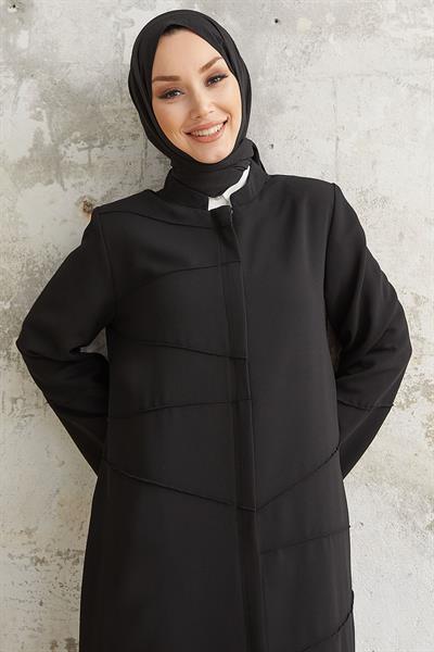 İvory Biye Desen Siyah Ferace