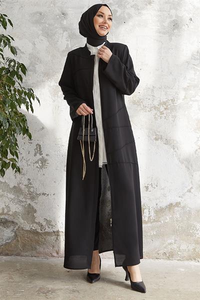 İvory Biye Desen Siyah Ferace