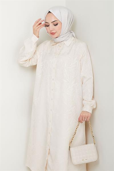 Jakar Boydan Düğmeli İkili Takım Ekru