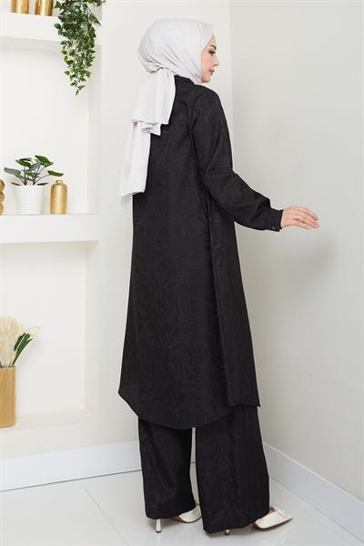 Jakar Boydan Düğmeli İkili Takım Siyah