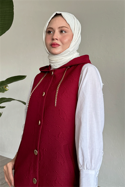 Jakar Kapitone Zincir Detaylı Yelek - Bordo