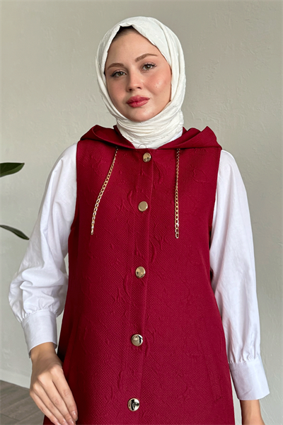 Jakar Kapitone Zincir Detaylı Yelek - Bordo