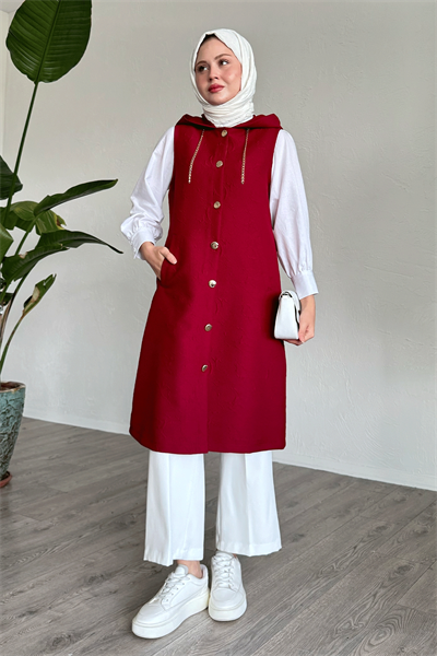 Jakar Kapitone Zincir Detaylı Yelek - Bordo