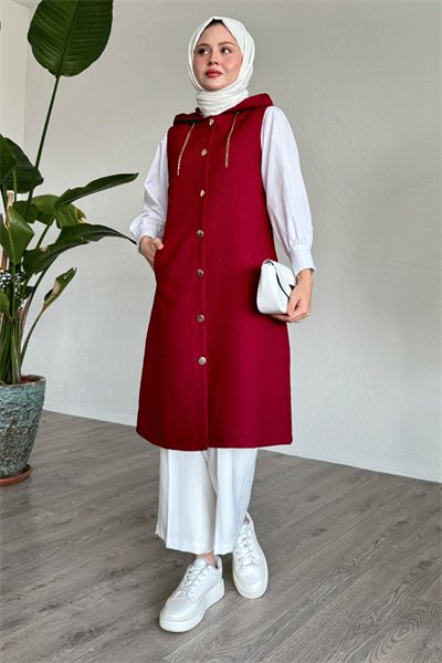 Jakar Kapitone Zincir Detaylı Yelek - Bordo