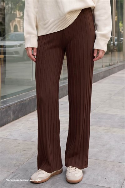 Thick Ribbed Dark Brown Knit Pants