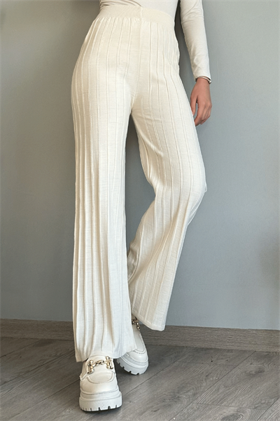 Kalın Fitilli Ekru Triko Pantolon