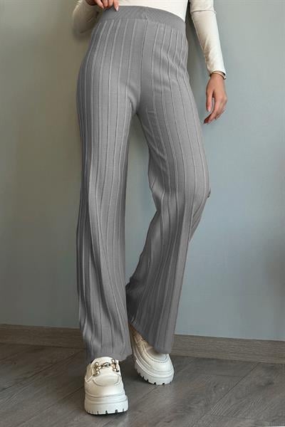 Kalın Fitilli Gri Triko Pantolon