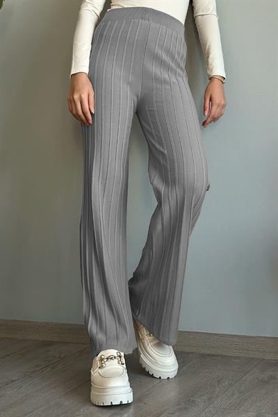 Kalın Fitilli Gri Triko Pantolon