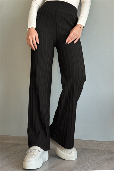 Kalın Fitilli Siyah Triko Pantolon