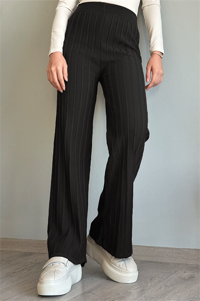 Kalın Fitilli Siyah Triko Pantolon