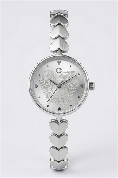Kalp Kordonlu Zarif Gümüş-Beyaz Kadın Kol Saati